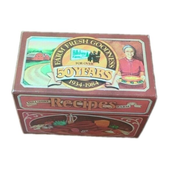 Vintage Hillshire Farm Tin Recipe Box 50 Years Commemorative 1984 Country Farm - Picture 5 of 7